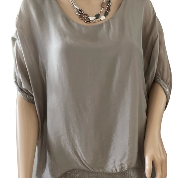 NTbyAmati  Silk Taupe Top w Sequin Embellishment One Size  Made in Italy - Picture 7 of 11